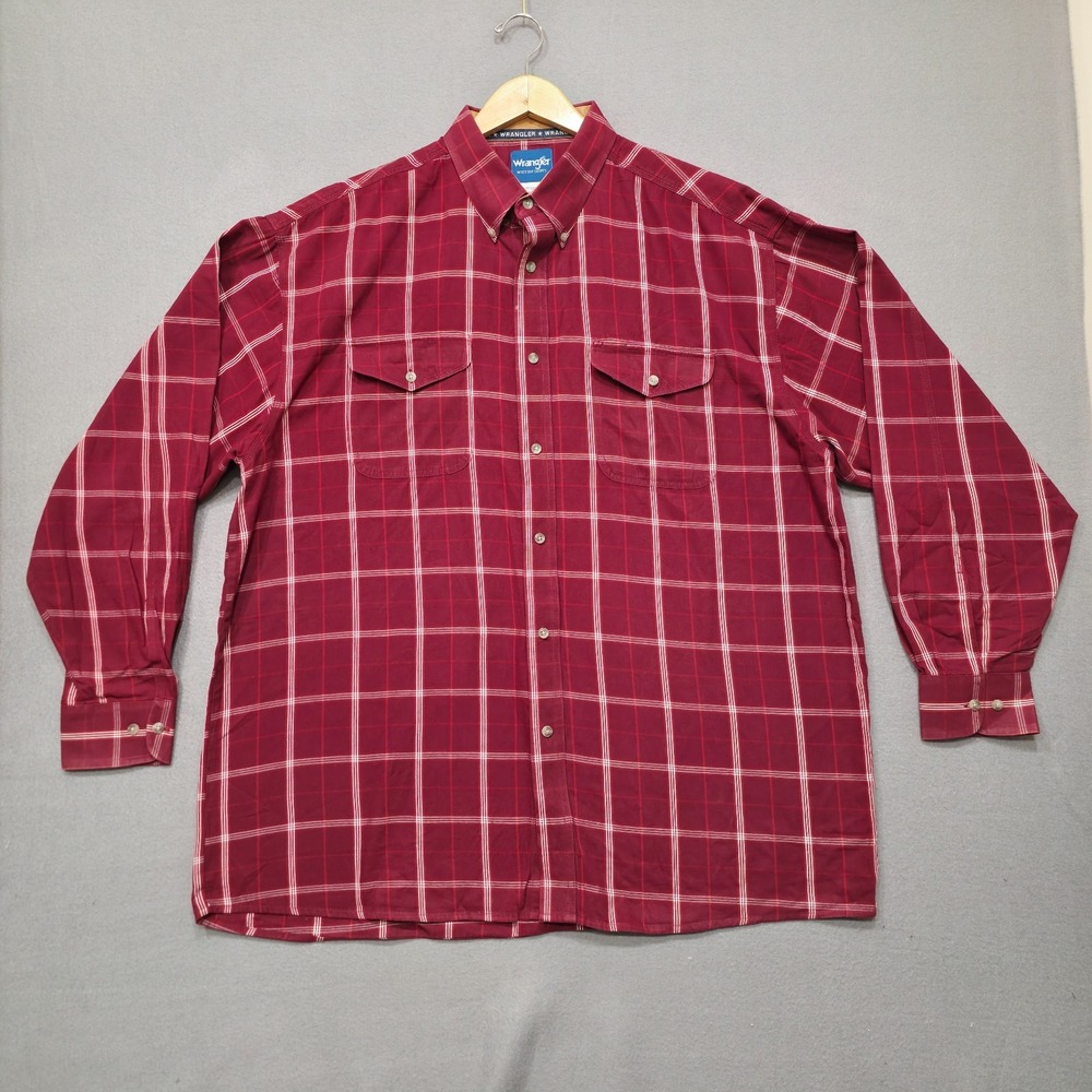 Wrangler Men's Red Stripe Long Sleeve Button Up Western Shirt Size 2XT